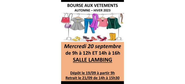 Bourse aux vêtements – Mercredi 20 septembre 2023